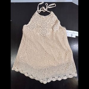 New York & Company 7th Avenue Design Studio Crochet Halter Top Cream Size M